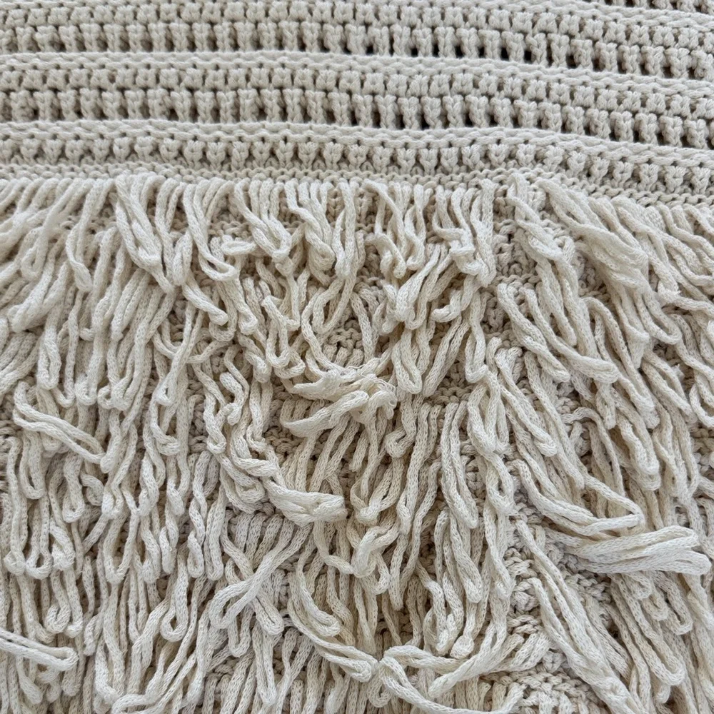Boutique Cream Crochet Fringe Top Small - Picture 5 of 6